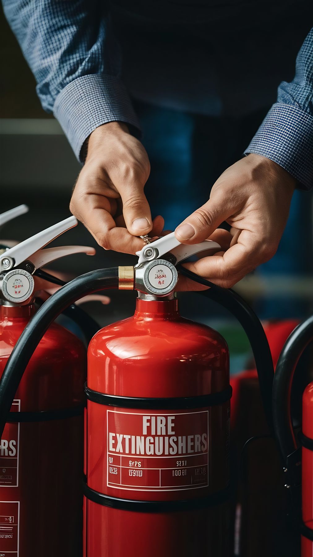 Engineers checking a fire extinguisher